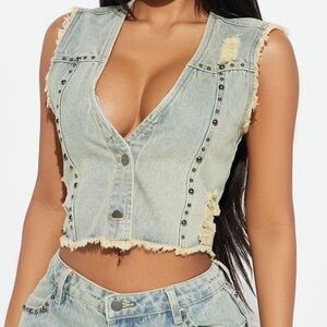 Studded denim vest